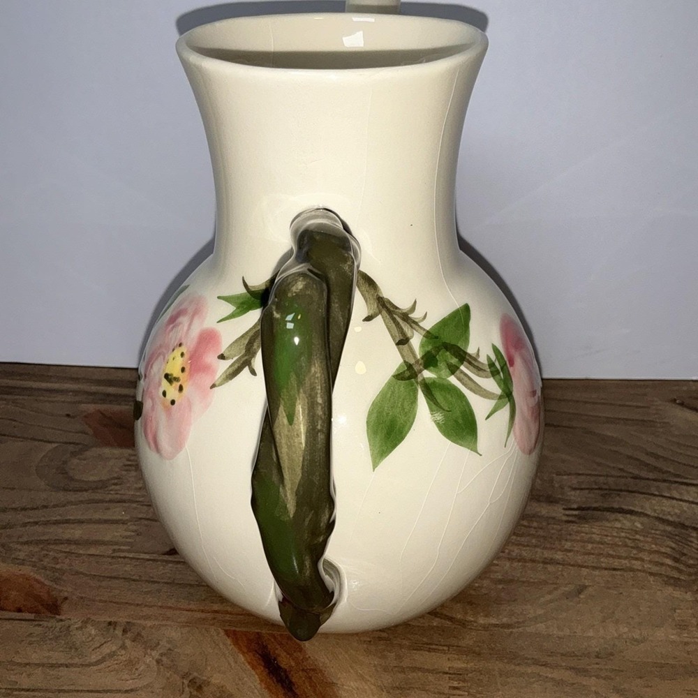 Franciscan Desert Rose Coffee Pot W/ Lid USA Pink Roses Green Handle Pottery Vtg - Picture 3 of 15